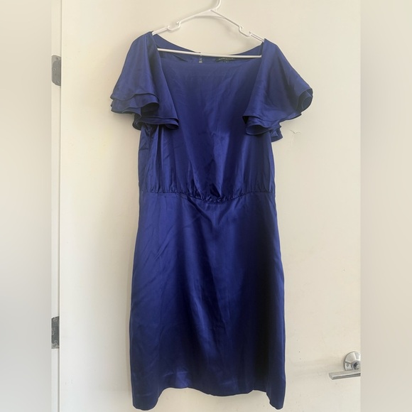 Banana Republic Flutter Sleeves Satin Silk Dress Size 14 - Picture 1 of 4